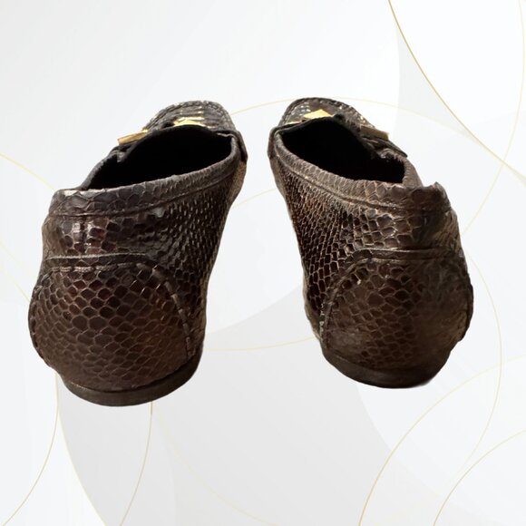 Stuart Weitzman Croc Embossed Patent Leather Loafers Brown - Picture 6 of 7